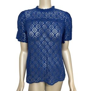 LOFT Blue Lace Short Sleeve Top